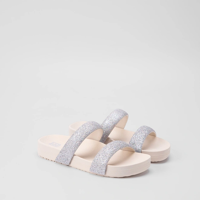 Tamanco Papete Zaxy Bestie Tira Glitter Off White