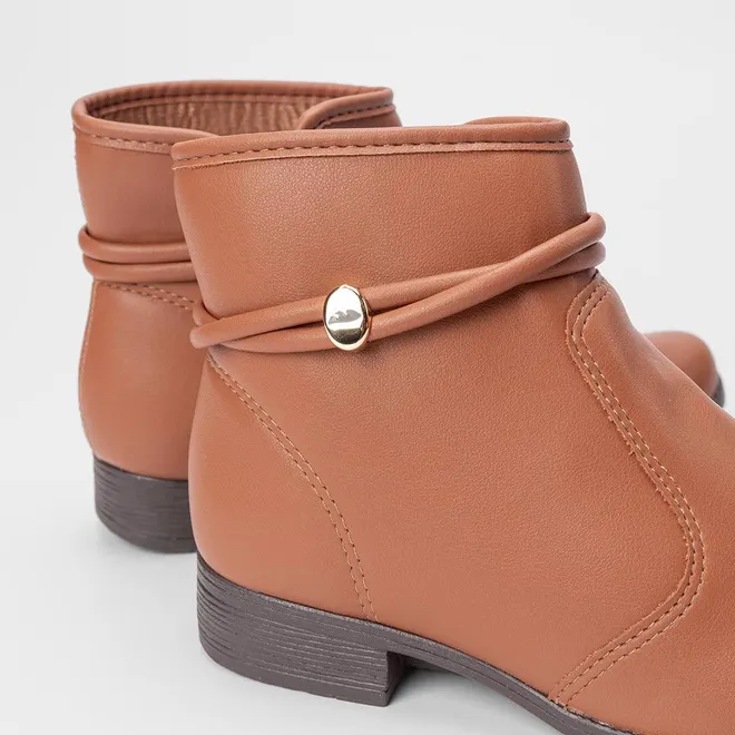Ankle Boot Dakota Salto Bloco Detalhe Tiras Caramelo