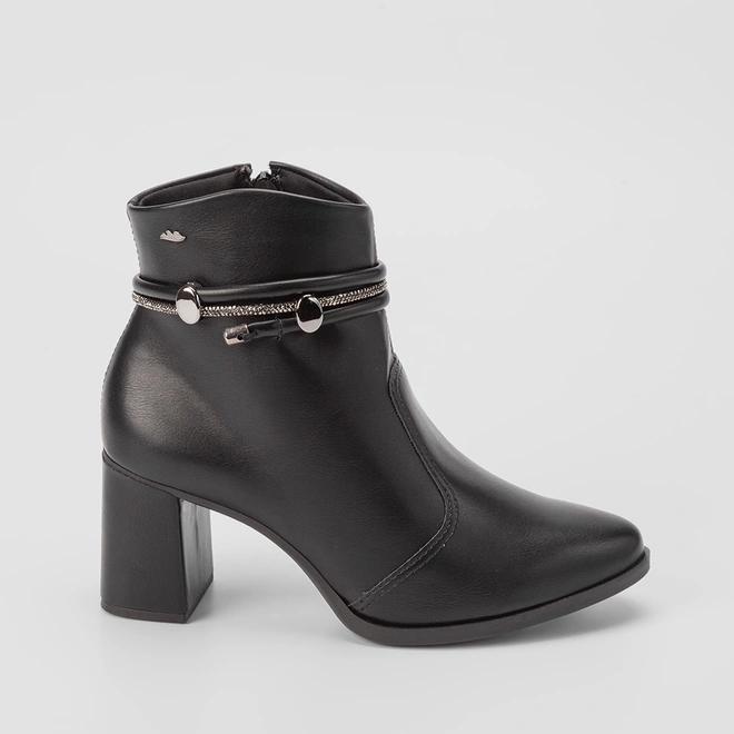 Ankle Boot Dakota Salto Grosso Detalhe Tiras Strass Preto