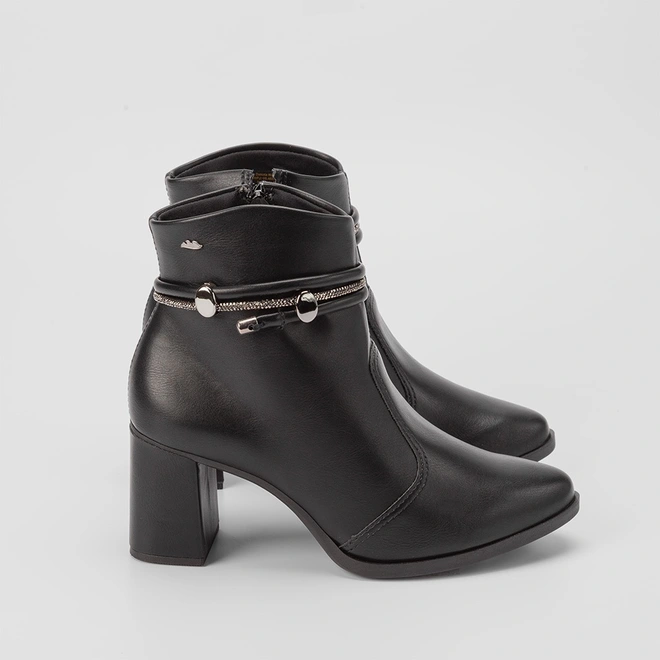 Ankle Boot Dakota Salto Grosso Detalhe Tiras Strass Preto