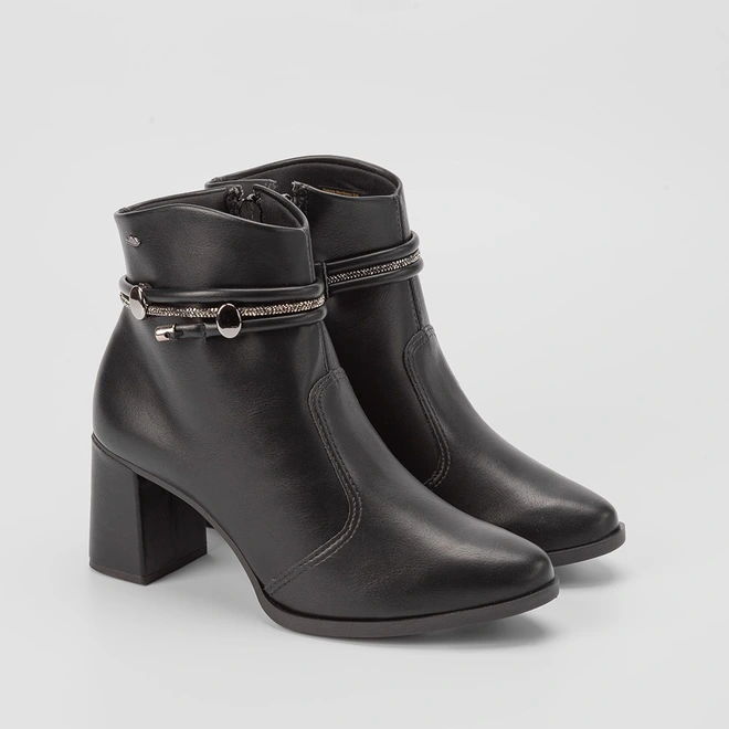 Ankle Boot Dakota Salto Grosso Detalhe Tiras Strass Preto