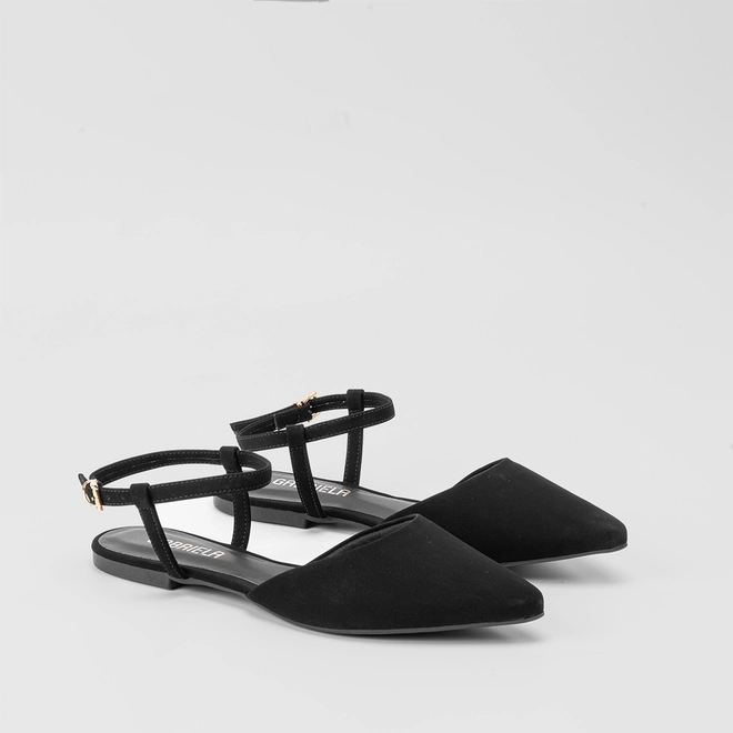 Sapatilha Slingback Gabriela Nobuck Fivela Preto