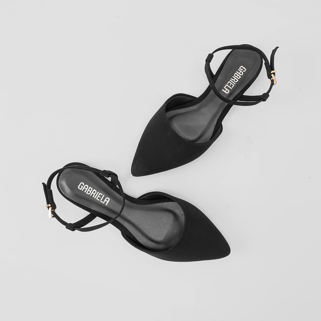 Sapatilha Slingback Gabriela Nobuck Fivela Preto
