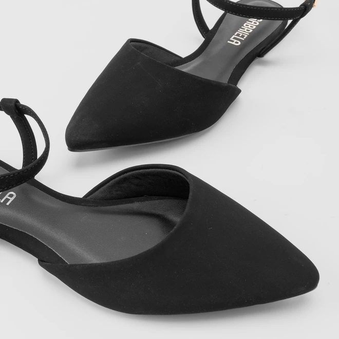 Sapatilha Slingback Gabriela Nobuck Fivela Preto