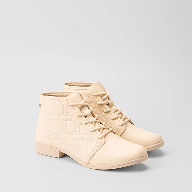Bota Coturno Mississipi Pespontos Napa Marfim
