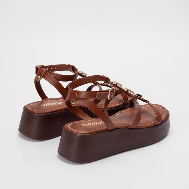 Sandália Feminina Gabriela Flatform Pedraria Caramelo