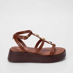 Sandália Feminina Gabriela Flatform Pedraria Caramelo