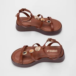 Sandália Feminina Gabriela Flatform Pedraria Caramelo