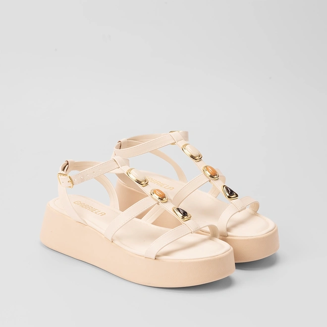 Sandália Feminina Gabriela Flatform Pedraria Off White