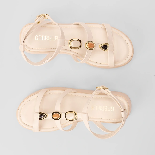 Sandália Feminina Gabriela Flatform Pedraria Off White