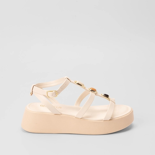 Sandália Gabriela Flatform Tiras Pedraria Off White