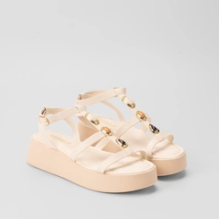Sandália Feminina Gabriela Flatform Pedraria Off White