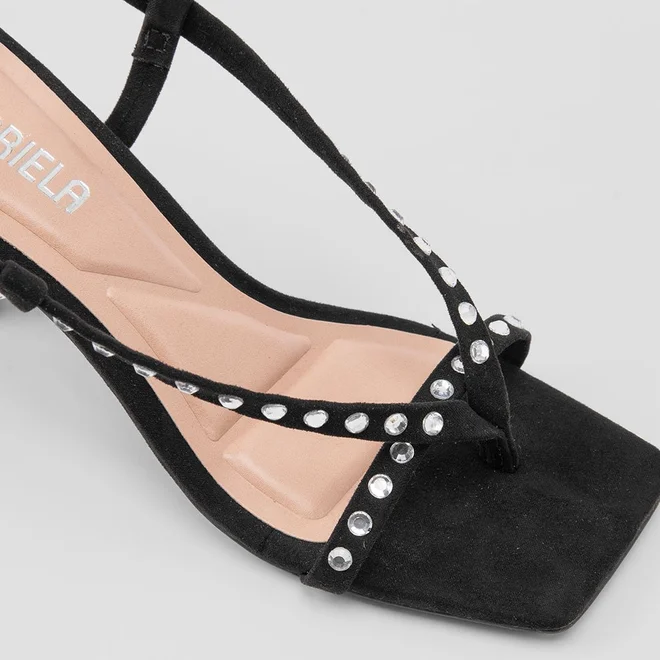 Sandália Gabriela Tiras de Dedo Strass Preto