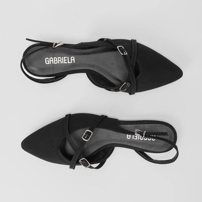 Sapatilha Slingback Gabriela Tiras Cruzada Preto