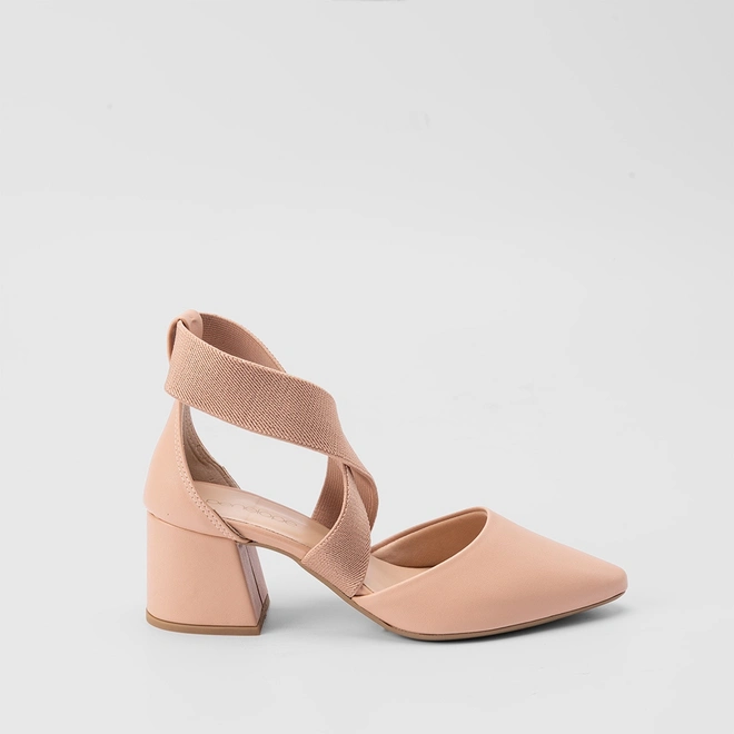 Scarpin Feminino Penélope Tiras Cruzadas Elástico Nude