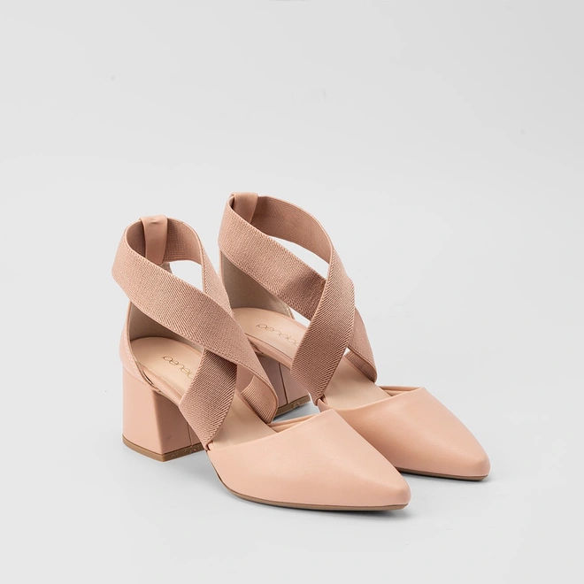 Scarpin Feminino Penélope Tiras Cruzadas Elástico Nude