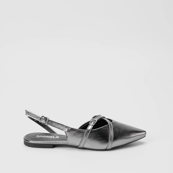 Sapatilha Slingback Gabriela Tiras Cruzada Grafite