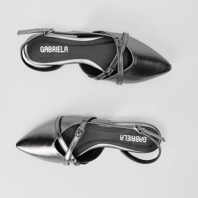 Sapatilha Slingback Gabriela Tiras Cruzada Grafite