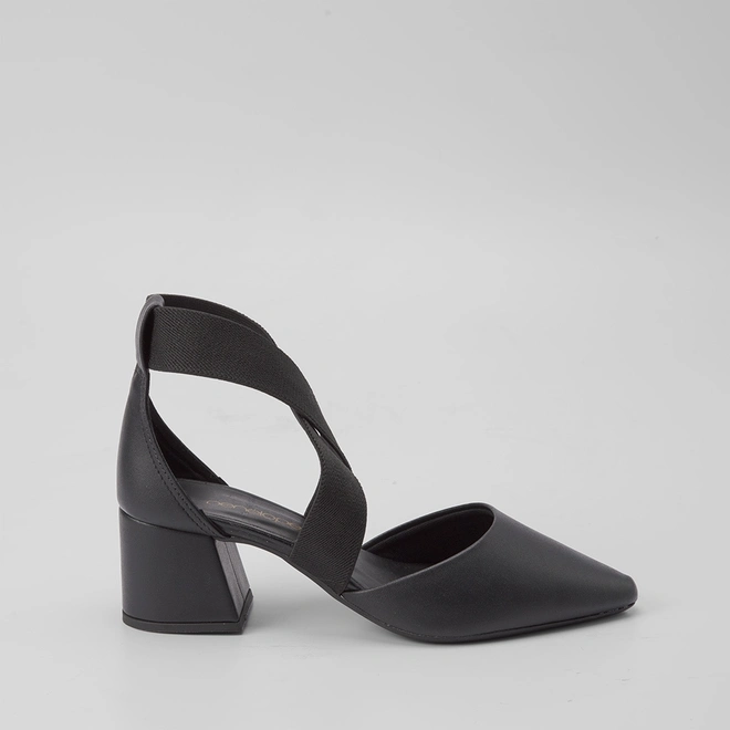 Scarpin Feminino Penélope Tiras Cruzadas Elástico Preto