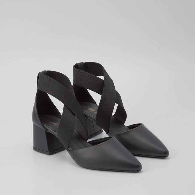 Scarpin Feminino Penélope Tiras Cruzadas Elástico Preto