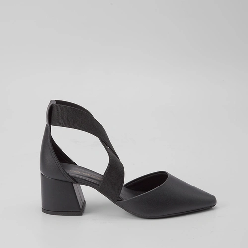 Scarpin Penélope Tiras Cruzadas Elástico Preto