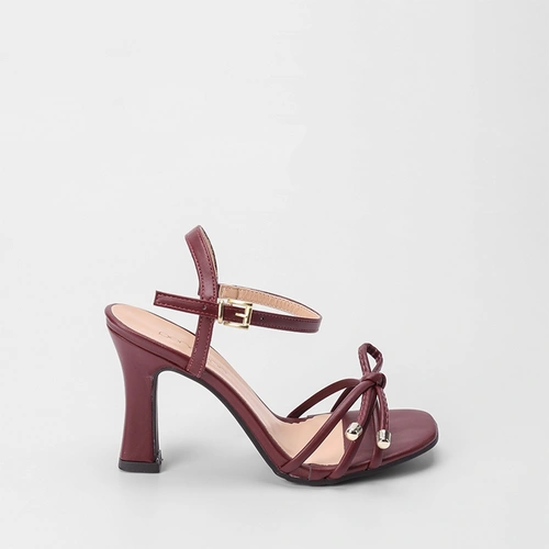 Sandália Penélope Salto Taça Tiras Slim Detalhe Nó Vinho