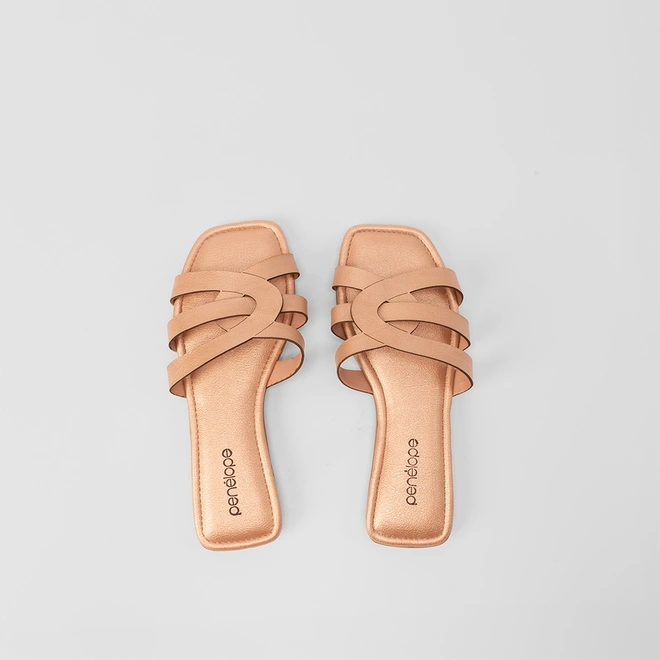 Rasteira Penélope Tiras Recortes Rose Gold