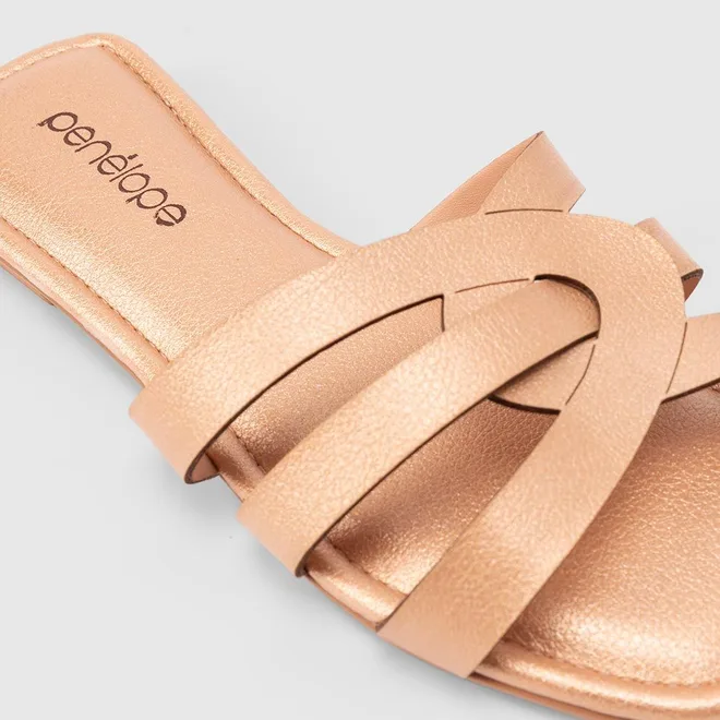 Rasteira Penélope Tiras Recortes Rose Gold