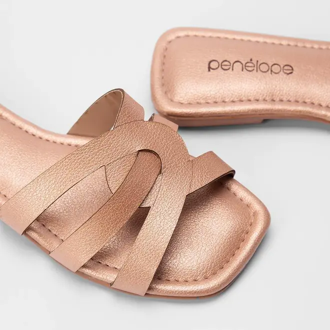 Rasteira Penélope Tiras Recortes Rose Gold