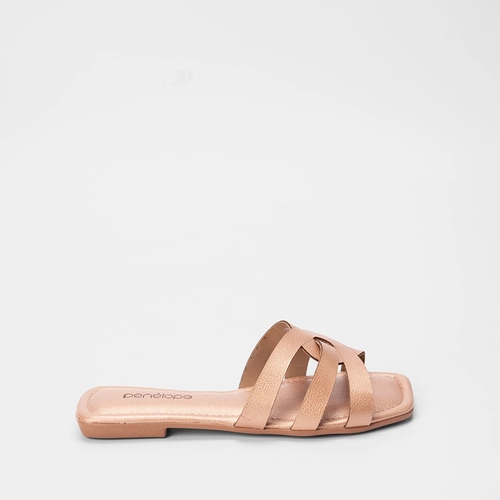 Rasteira Penélope Tiras Recortes Rose Gold
