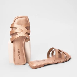Rasteira Penélope Tiras Recortes Rose Gold