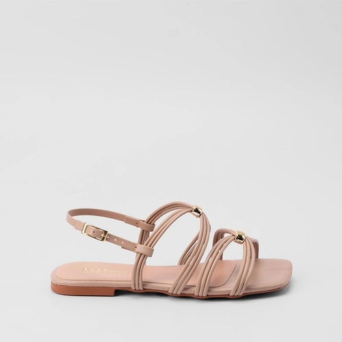 Sandália Rasteira Gabriela Tiras Estilizadas Bege