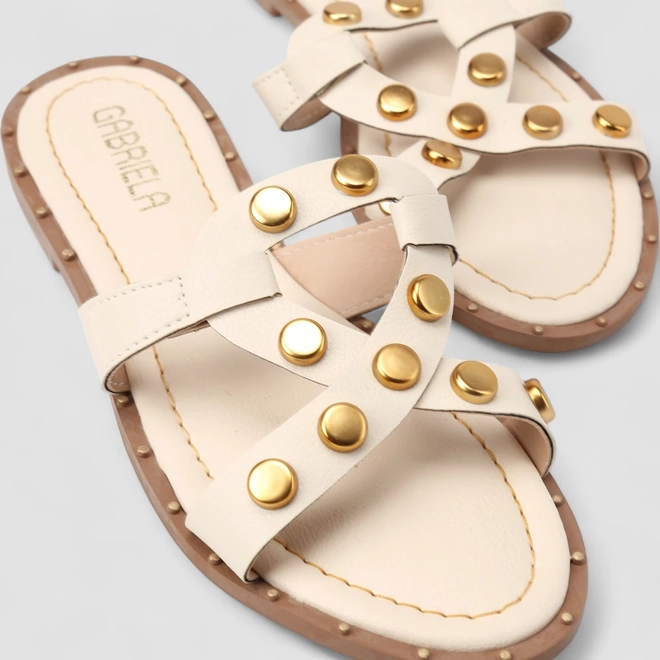 Rasteira Feminina Gabriela Tachas & Rebite Off White
