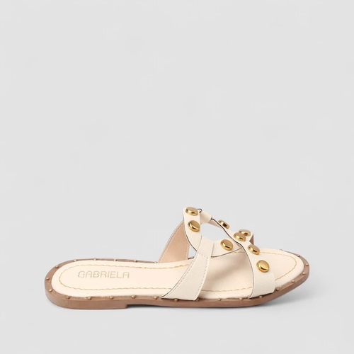 Rasteira Feminina Gabriela Tachas & Rebite Off White