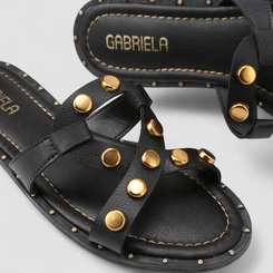 Rasteira Feminina Gabriela Detalhe Rebites & Tachas Preto