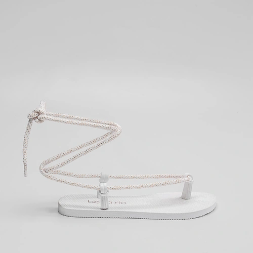 Chinelo Beira Rio Tiras Amarração Branco