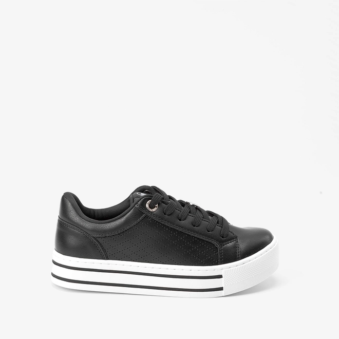 Tênis Casual Feminino Via Marte Flatform Detalhe Pesponto Preto