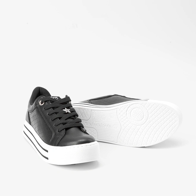 Tênis Casual Feminino Via Marte Flatform Detalhe Pesponto Preto