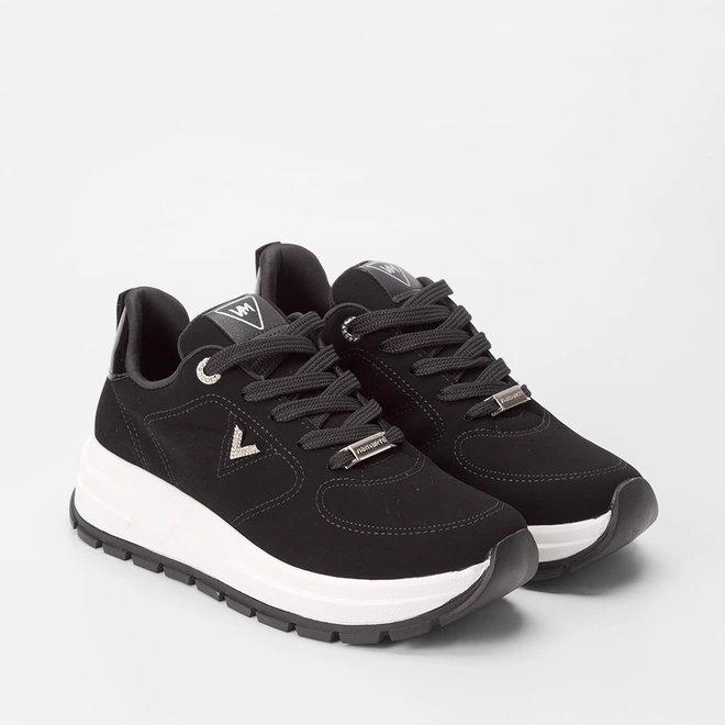 Tênis Chunky Feminino Via Marte Nobuck Detalhe Strass Preto