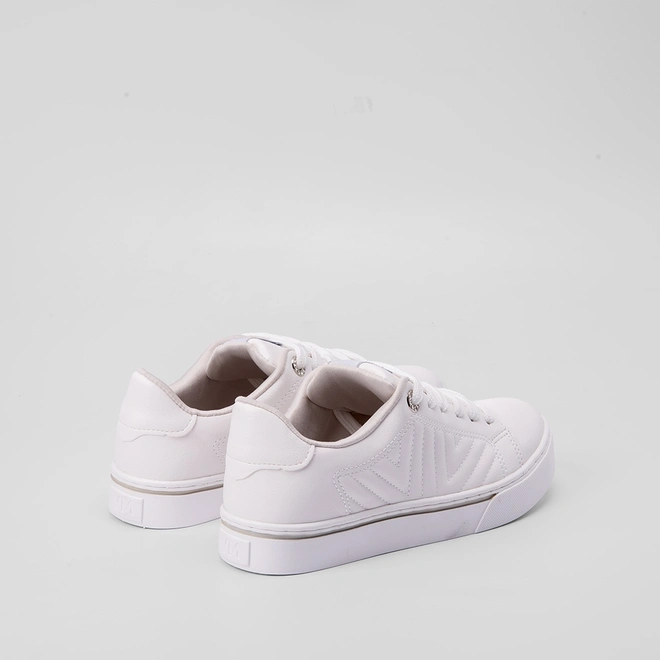 Tênis Casual Feminino Via Marte Pespontos Ilhós Strass Branco