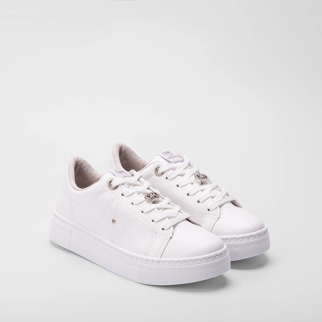 Tênis Casual Feminino Via Marte Detalhes Strass Branco