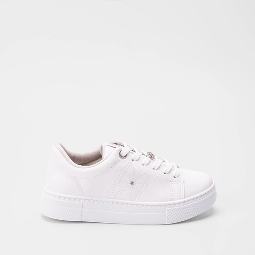 Tênis Casual Feminino Via Marte Detalhes Strass Branco