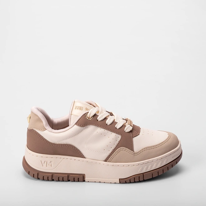 Tênis Via Marte Flatform Detalhe Strass Bege