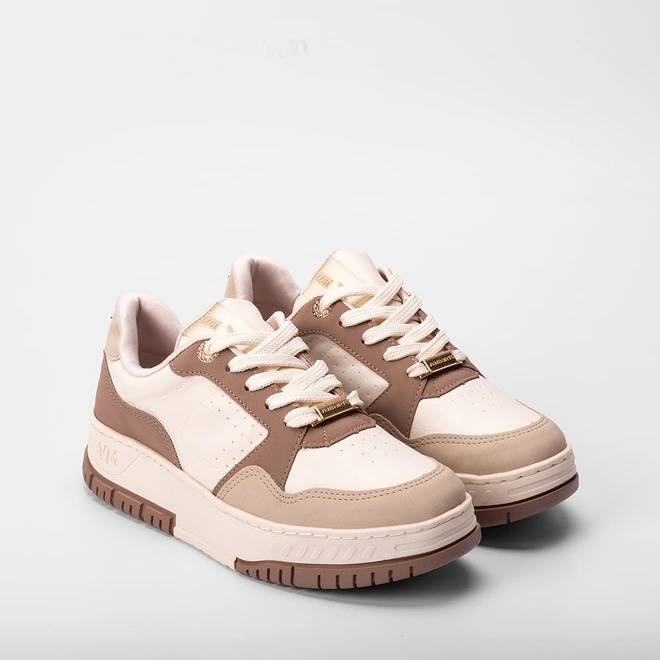 Tênis Via Marte Flatform Detalhe Strass Bege