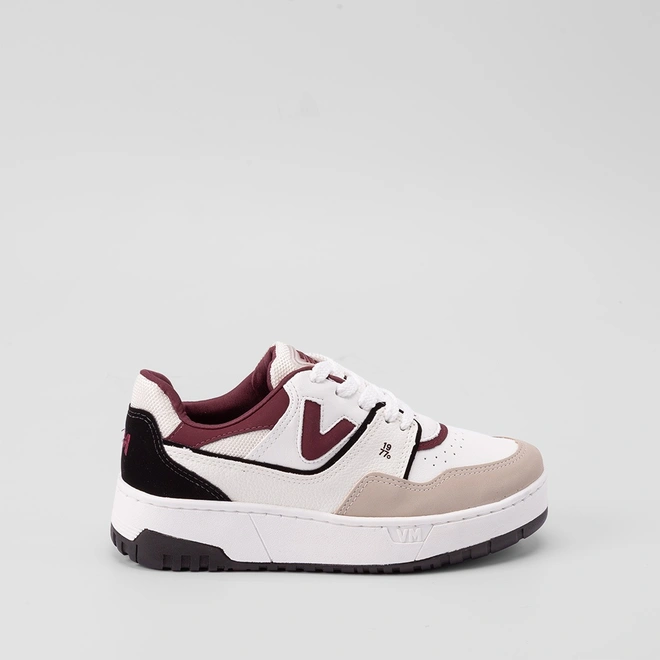 Tênis Via Marte Feminino Flatform Recortes Nobuck Bege & Vinho