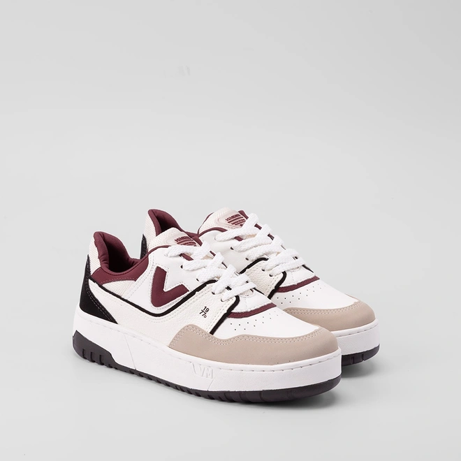 Tênis Via Marte Feminino Flatform Recortes Nobuck Bege & Vinho