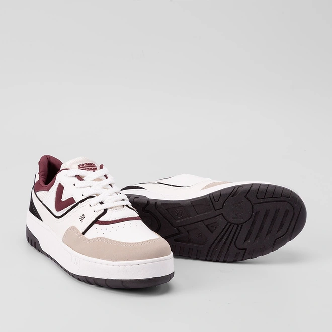 Tênis Via Marte Feminino Flatform Recortes Nobuck Bege & Vinho