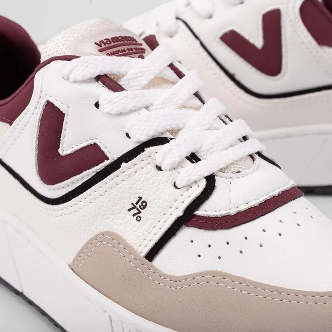 Tênis Via Marte Feminino Flatform Recortes Nobuck Bege & Vinho