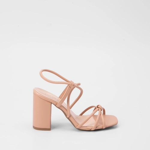 Sandália Penélope Salto Grosso Detalhe Nó Tira Cruzada Nude
