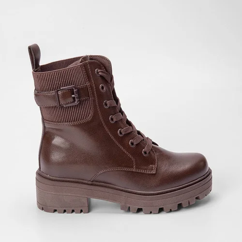 Bota Coturno Mooncity Plataforma Detalhe Elástico & Fivela Marrom